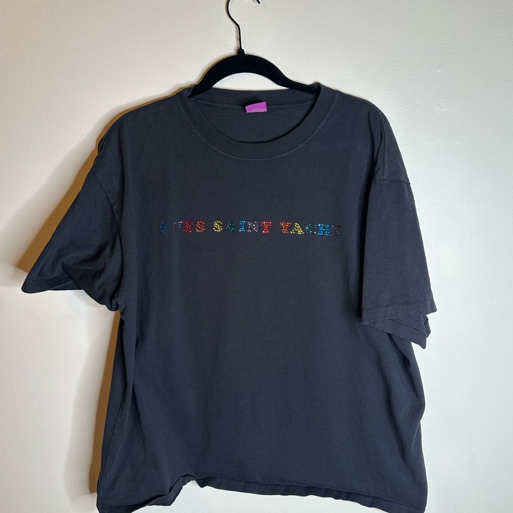 Mega Yacht Yves Saint Yacht rainbow rhinestone tee sz xxl
